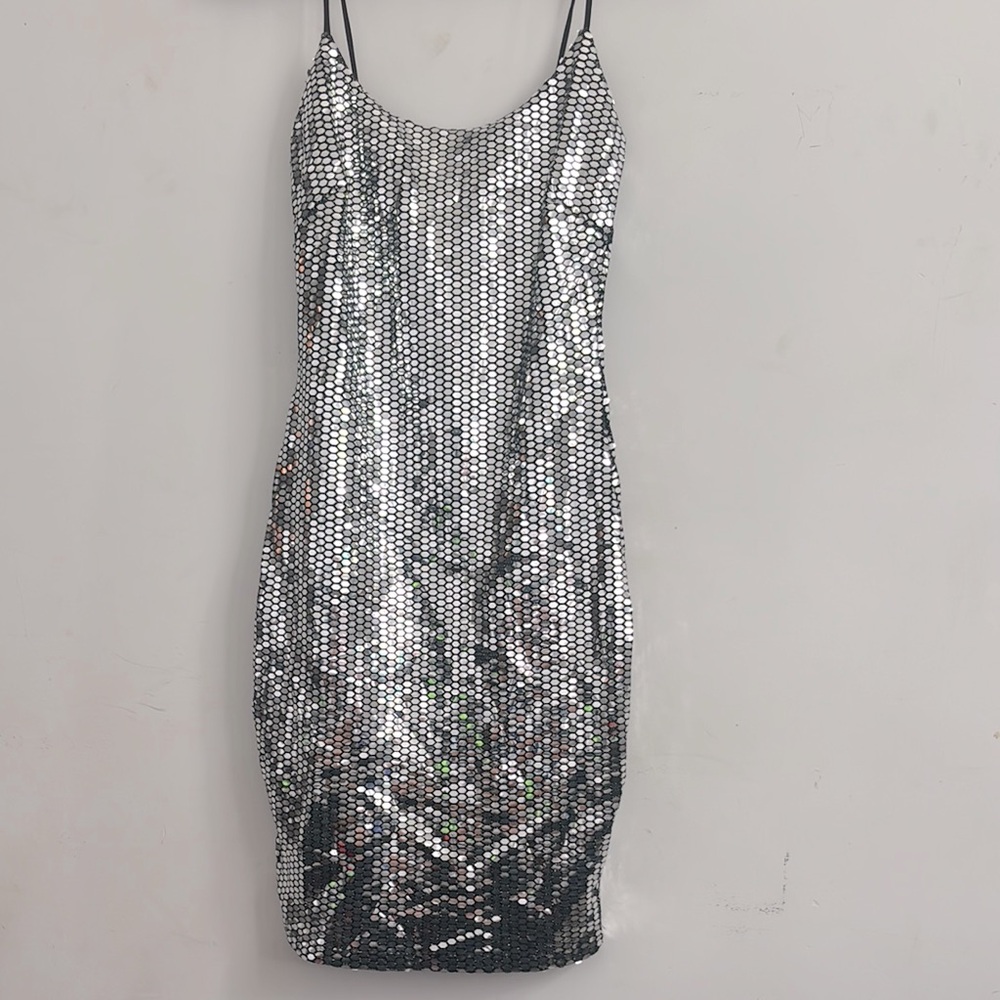 Silver Spaghetti Strap Mini Dress for a Night Out